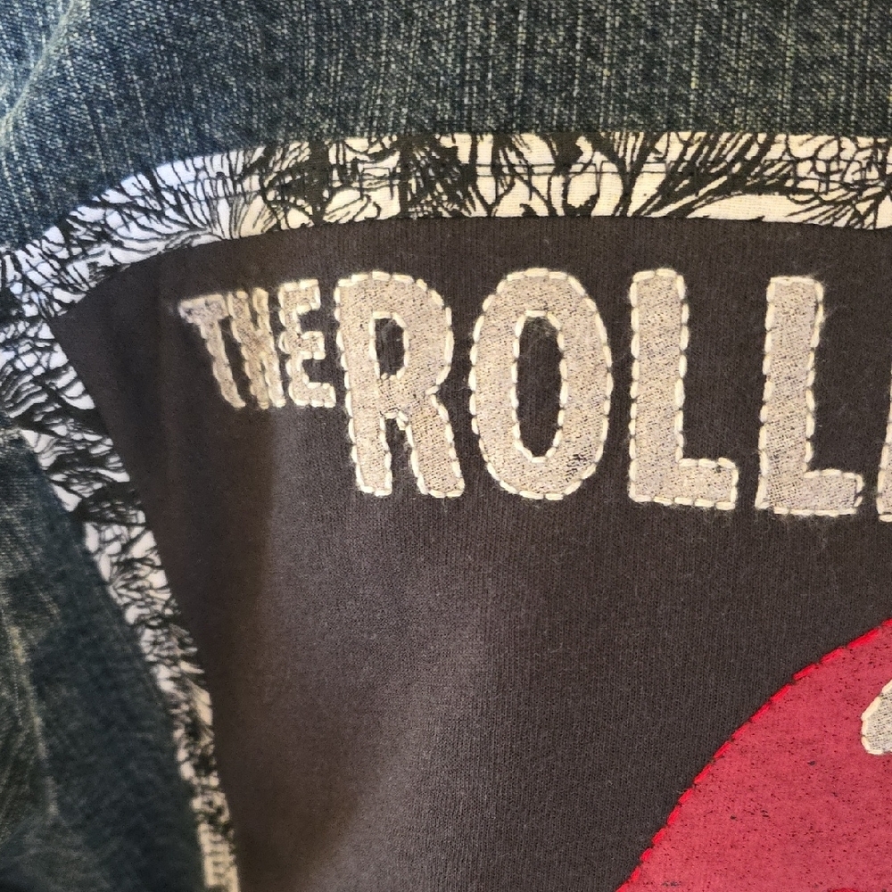 Upcyled Molly Made It Blue Jean Jacket with Iconic Rolling Stones Design - Picture 7 of 13